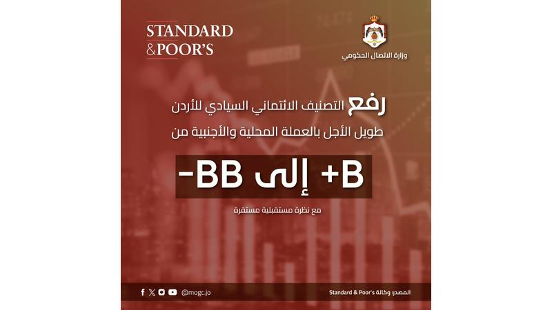 ما أسباب رفع وكالة ستاندرد آند بورز للتصنيف الائتماني للأردن لأول مرة منذ 21 عاما إلى BB- ؟